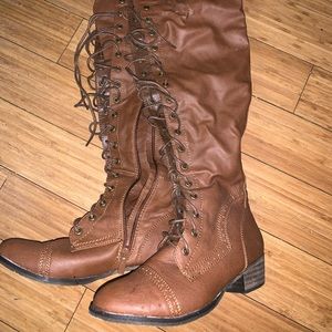Brown lace up boots, above the knee!